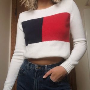 TOMMY HILFIGER Womens White Crew Neck Knit Sweater